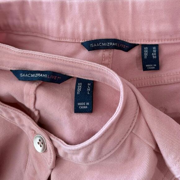 Isaac Mizrahi Live Pink Denim Suit Crop Pants Size 14 Long Sleeve Jacket Medium - Picture 3 of 13